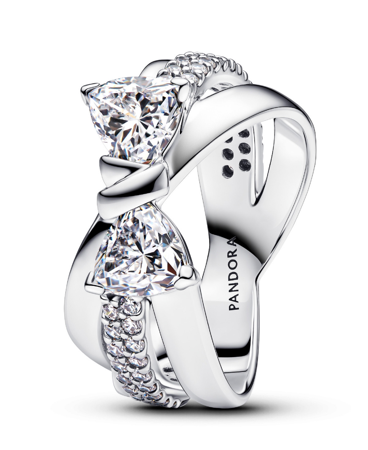 Pandora Sterling Silver Sparkling Bow Double-Row Ring - Sterling Silver | Macy's