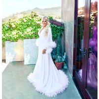 Feather Bridal Robe, Boudoir Maxi Long White Robe With Train, Bride Feathers | Etsy (US)