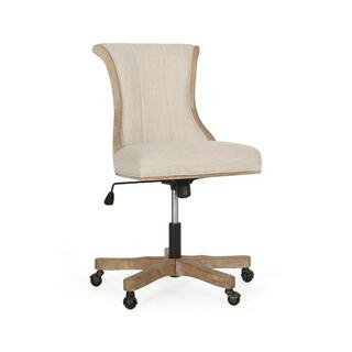 Noble House Ashlyn Beige and Natural Fabric Roll Back Swivel Office Chair 106757 - The Home Depot | The Home Depot