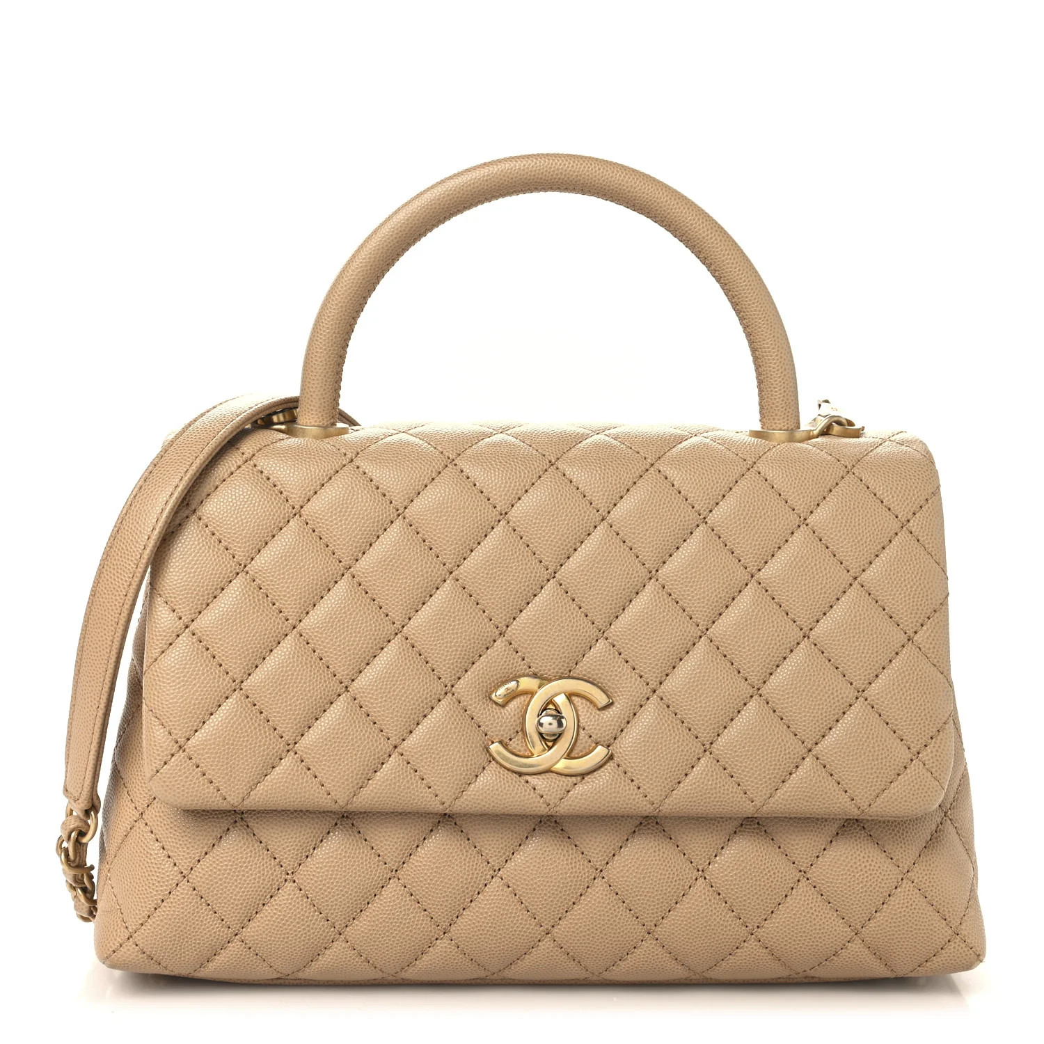 Caviar Quilted Small Coco Handle Flap Beige | FASHIONPHILE (US)