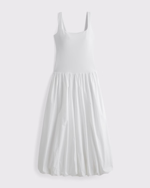 Mixed Fabric Bubble Hem Midi Dress | Abercrombie & Fitch (UK)