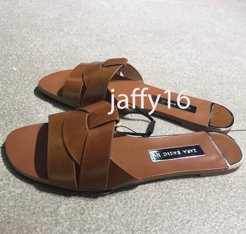 ZARA NEW WOMAN LEATHER CROSSOVER SANDALS FLAT SLIDE BROWN 35-42 REF. 2638/301 | eBay | eBay US