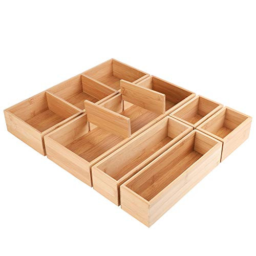 Kootek 6 Pcs Bamboo Drawer Organizer Utensil Tray Kitchen Storage Box 3-Size Versatile Dividers Cutl | Amazon (US)