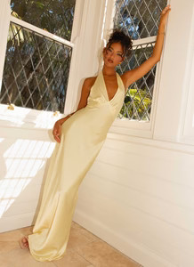 Heavy Hearted Satin Maxi Dress - Lemon | Peppermayo (Global)