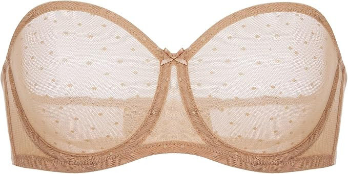 DOBREVA Women's Mesh Strapless Bra Sheer Unlined See Through Underwire Bras Plus Size | Amazon (US)