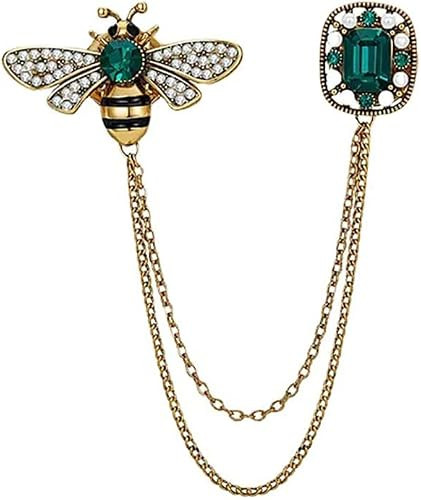 Vintage Honey Bee Brooch Pins for Women Men CZ Crystal Lapel Pin Badge Hanging Tassel Chains Coll... | Amazon (US)