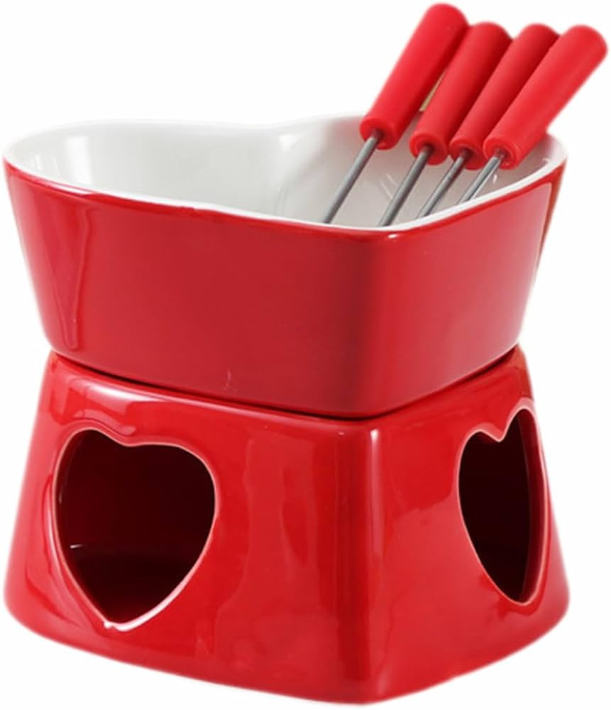 Sizikato Heart Shaped Red Porcelain Chocolate Fondue Set, 10 Oz | Amazon (US)