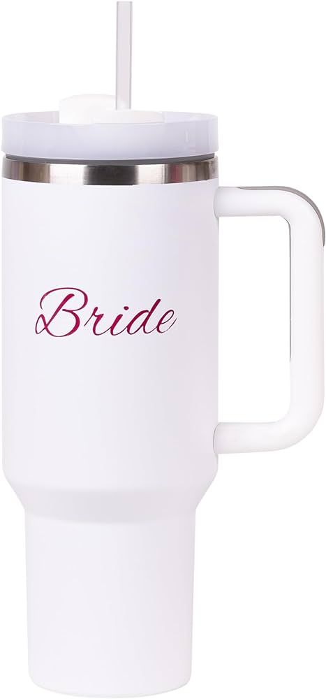 Bride's 40 Oz Tumbler with Handle and Straw - Insulated Stainless Steel Water Bottle Fits in Car ... | Amazon (US)