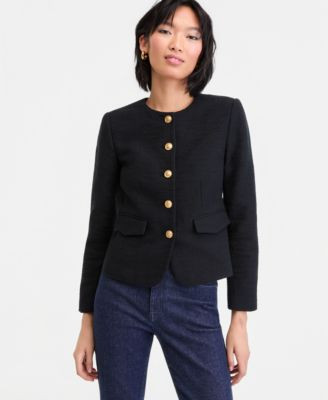 I.n.c. International Concepts Women's Collarless Cotton Tweed Jacket, Macy's Exclusive - Vintage Cream | Macy's