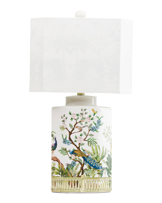 25in Floral Peacock Ceramic Lamp With Interior Printed Shade | TJ Maxx