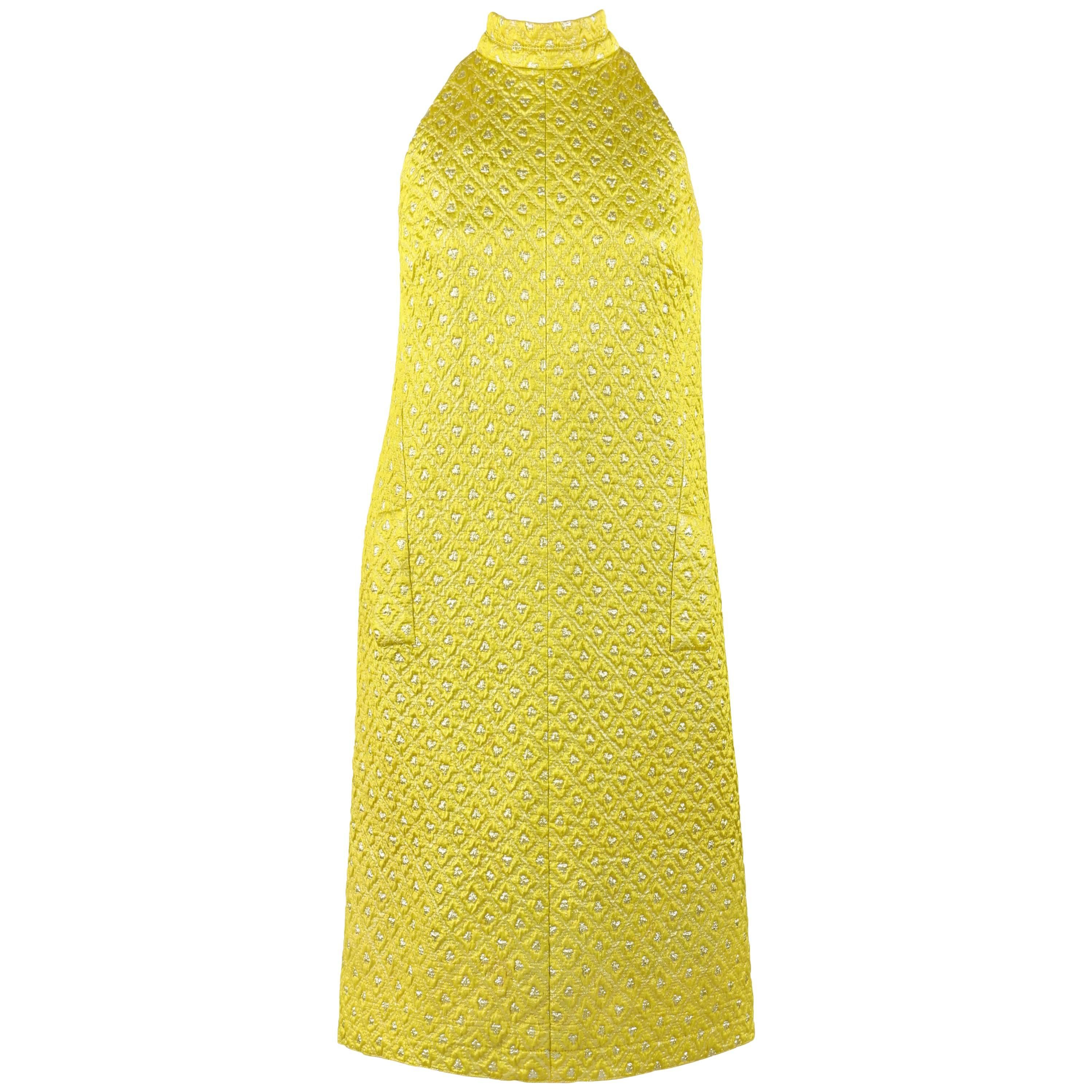 JEAN PATOU c.1960's Yellow Diamond Brocade Halter Shift Cocktail Dress | 1stDibs