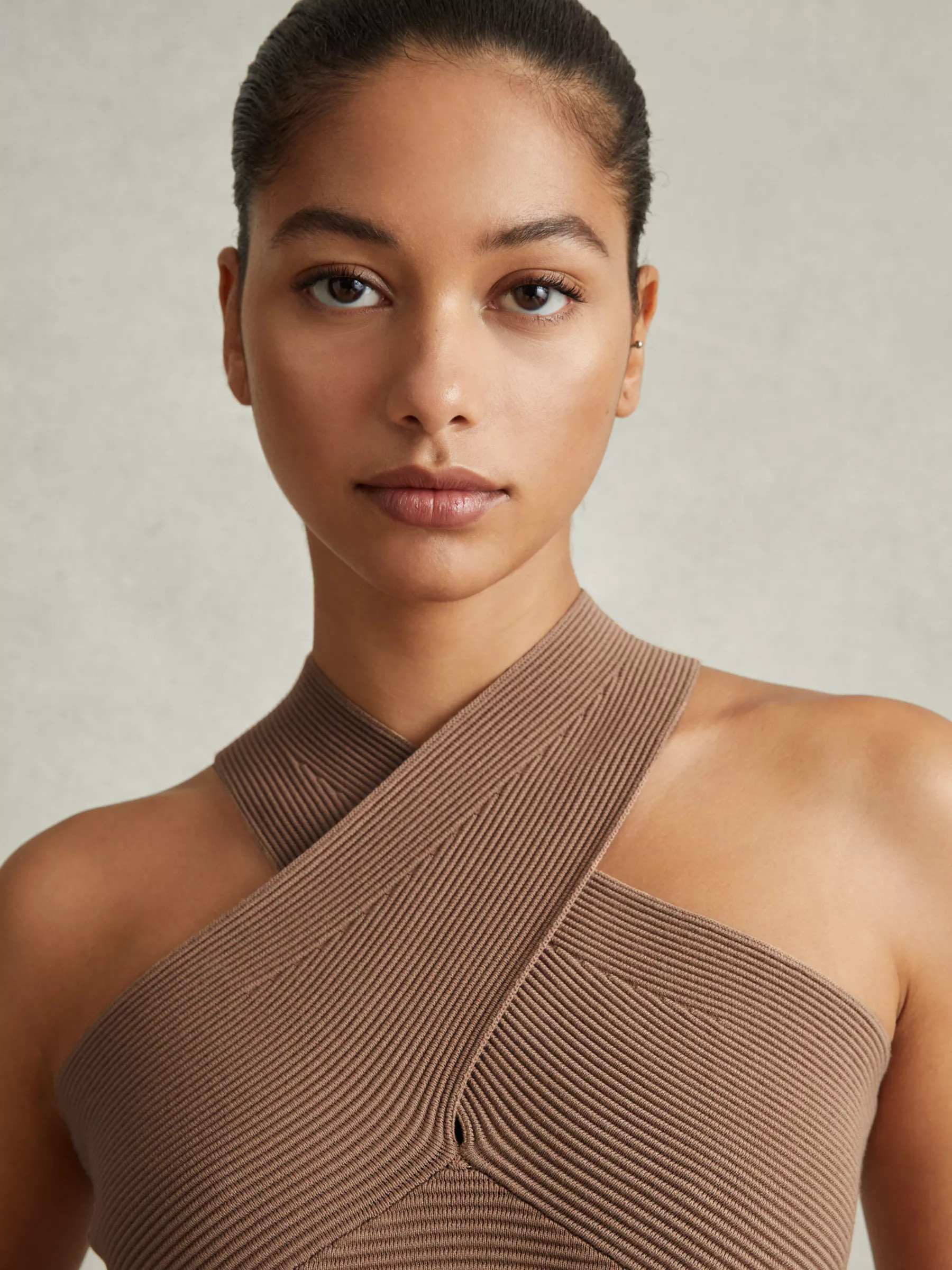 Reiss Darla Cross Over Neck Ribbed Top | John Lewis (UK)