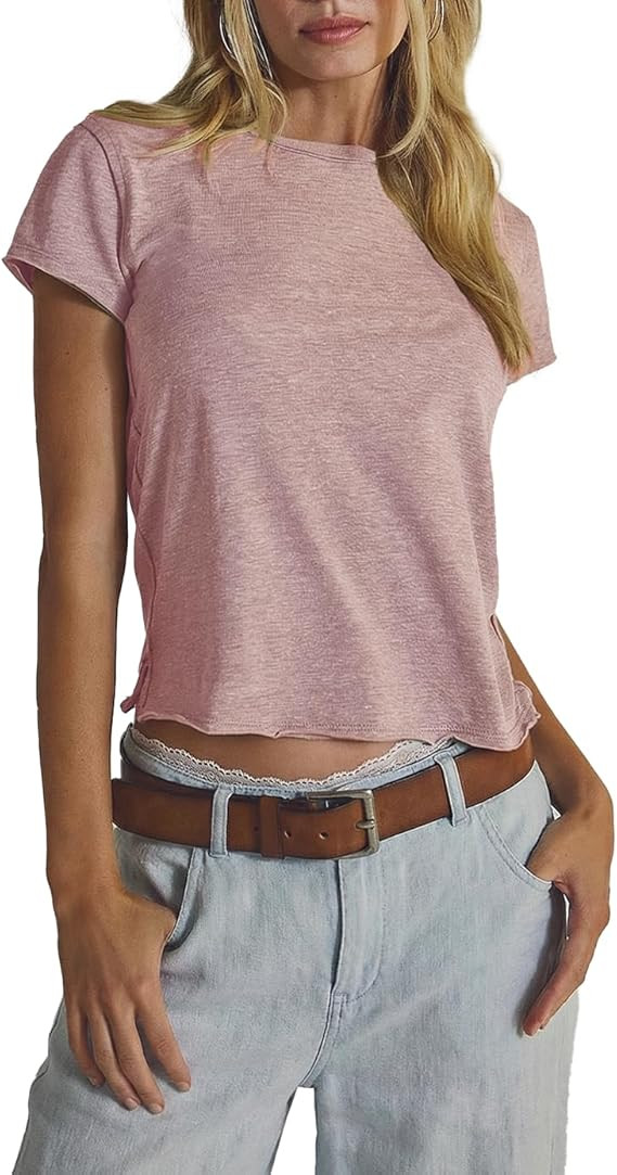 Haellun Womens Crew Neck T-Shirt Casual Short Sleeve Tops Lightweight Basic Tee for Summer | Amazon (US)