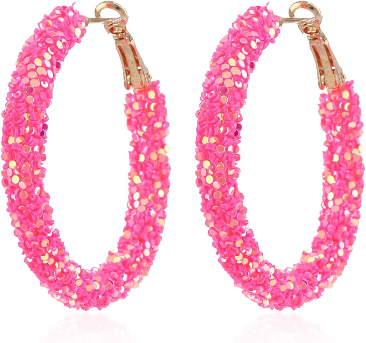 GBAHFY Bohemian Shiny Glitter Sequins Hoop Earrings Wrapped Gold Plated Circle Statement Rhinesto... | Amazon (US)