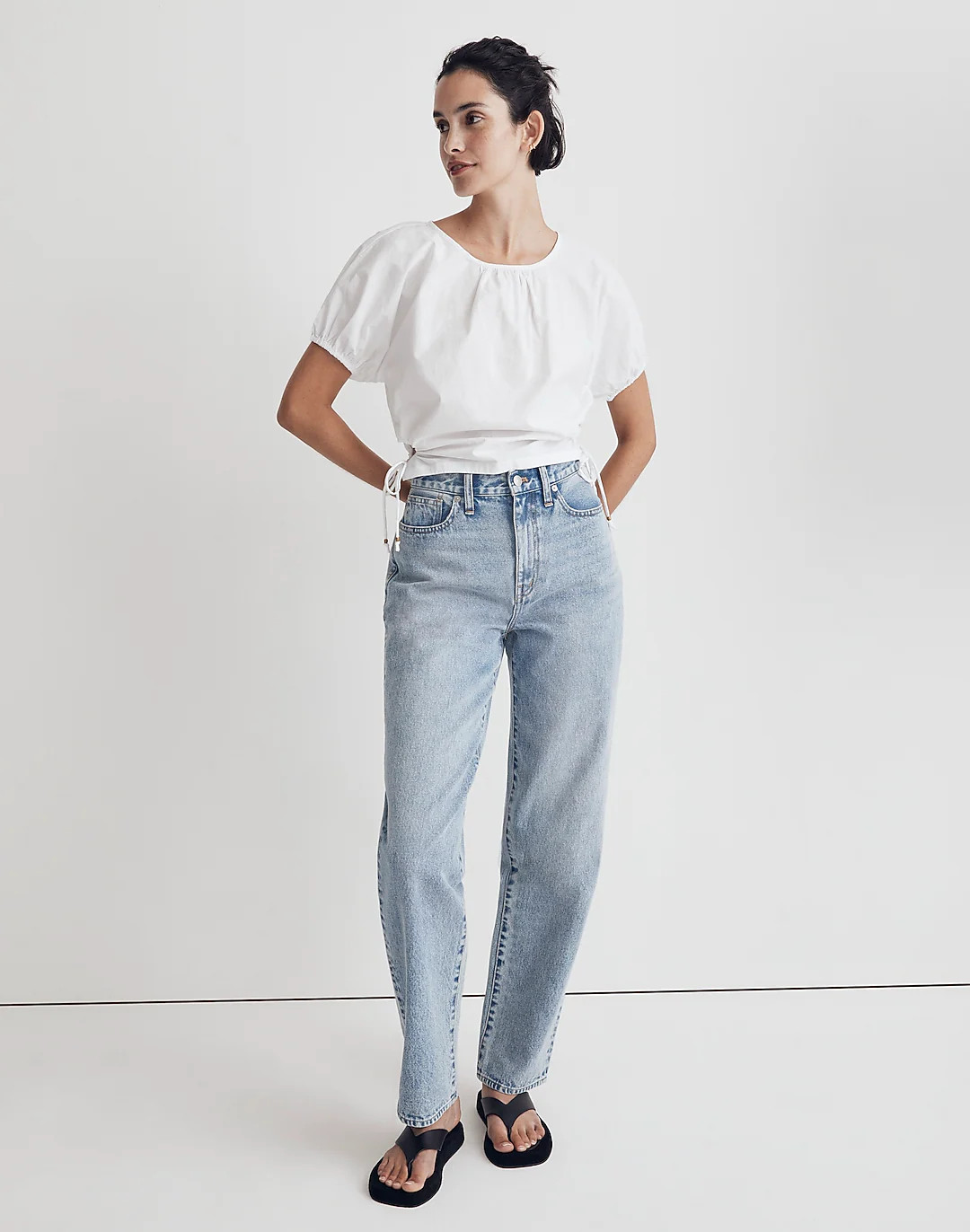 Poplin Puff-Sleeve Cutout Crop Top | Madewell