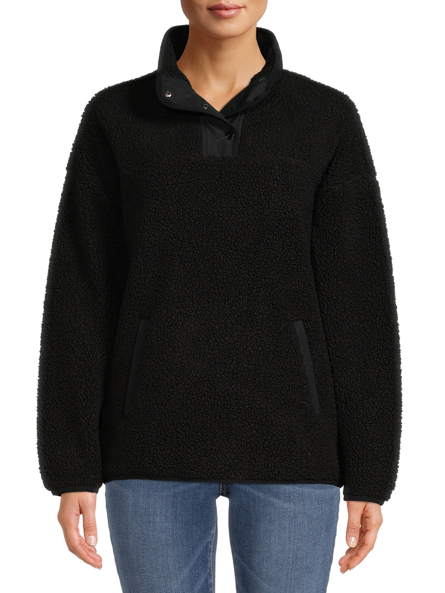 Time and Tru Women's and Plus Quarter Snap Faux Sherpa Jacket - Walmart.com | Walmart (US)