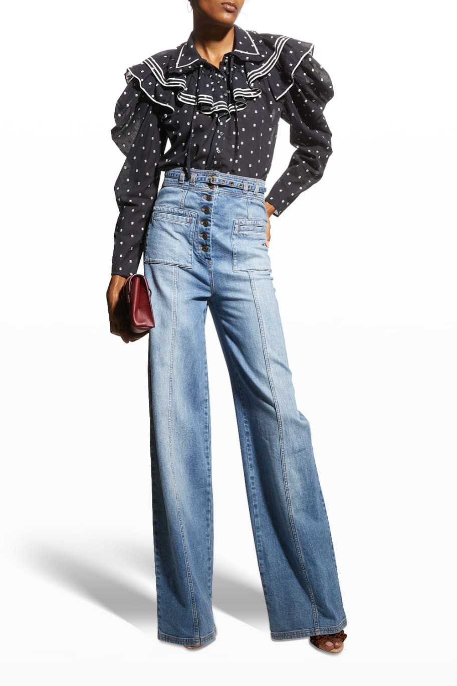 Ulla Johnson Clementine Dotted Ruffle Blouse | Neiman Marcus