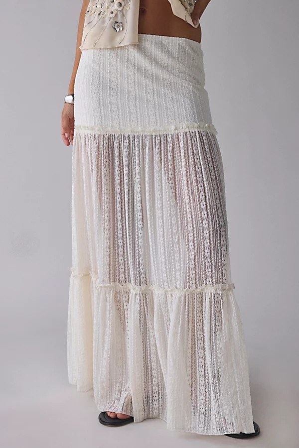 Kimchi Blue Gianna Yoked Semi-Sheer Lace Pleated Maxi Skirt | Urban Outfitters (US and RoW)