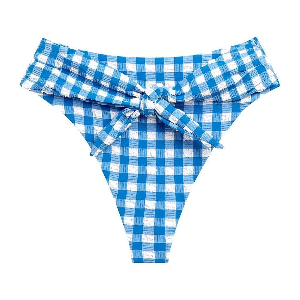 Blue Gingham Paula Tie-Up Bikini Bottom | Larroude