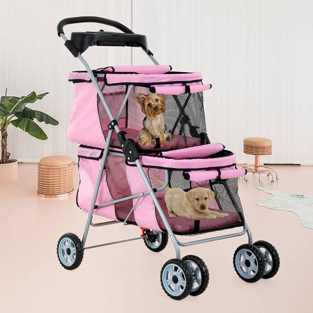 Dog Stroller 4 Wheels Cat Stroller Double Layer Pet Stroller Pet Carriers Jogger Stroller for Med... | Amazon (US)