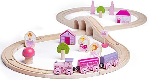 Bigjigs Rail Fairy Figure of Eight Wooden Train Set - 35pc Girls Train Set with Pink Train & Fair... | Amazon (US)