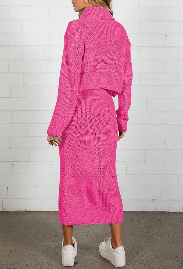 Pink Queen Women's Fall 2 Piece Sweater Set Rib Knit Long Sleeve Cross Criss Top Maxi Bodycon Ski... | Amazon (US)