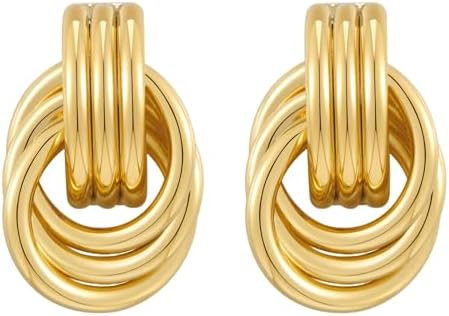 Gold Sliver Plated Chunky Knot Geometric Drop Dangle Twisted Link Stud Earrings for Women Trendy ... | Amazon (US)