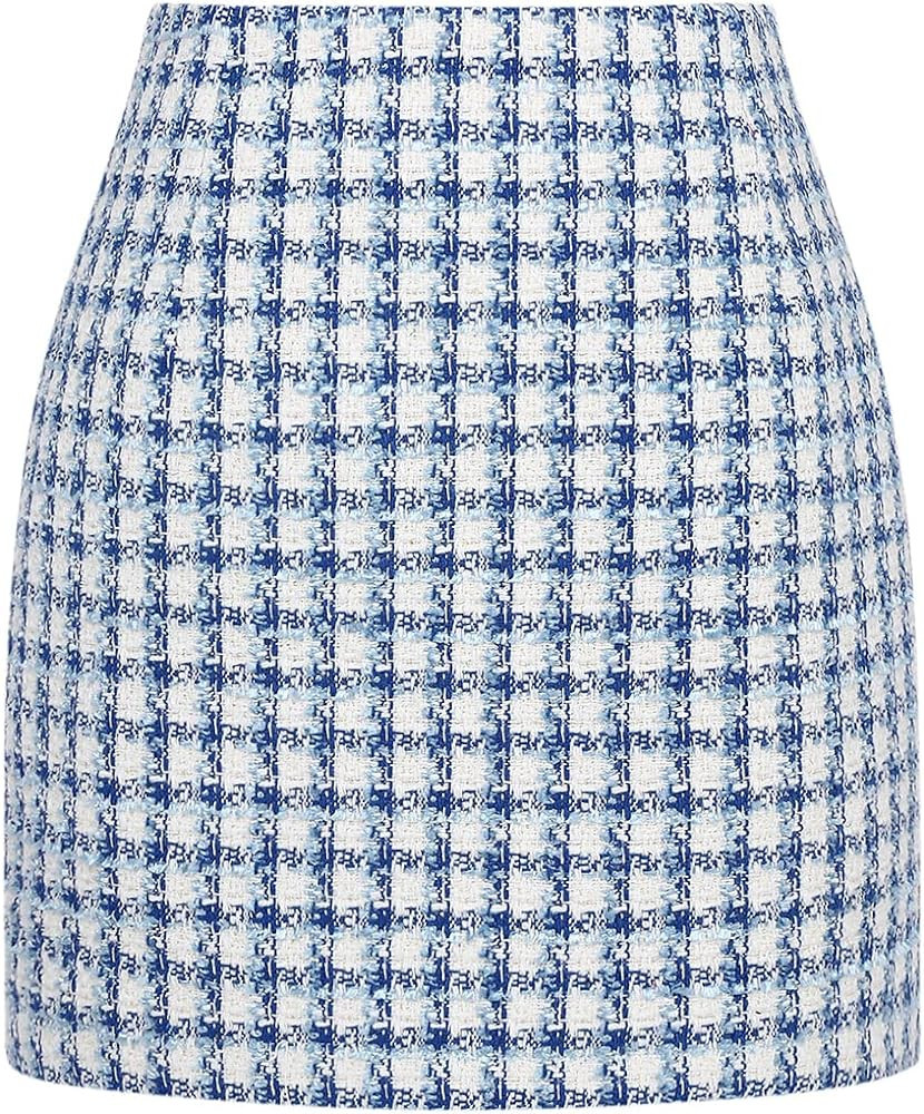IDEALSANXUN Womens High Waist Plaid Skirt Bodycon Pencil Wool Mini Skirts | Amazon (US)