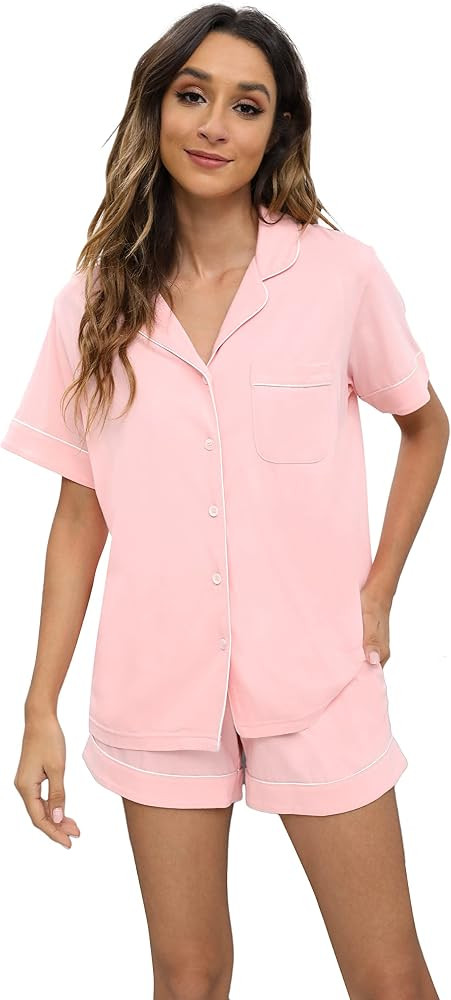 HEARTNICE Pajamas for Women, Button Down Pajama Shorts Set Soft Summer Solid Pjs Sets | Amazon (US)