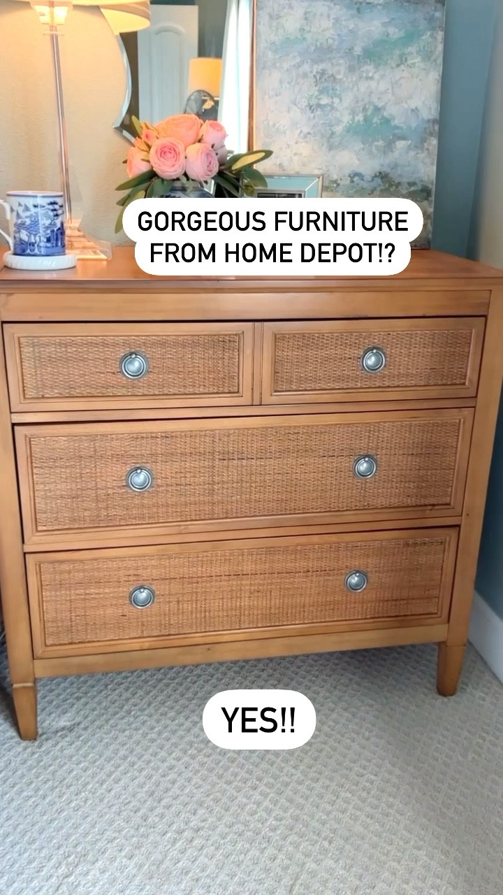 This chest from the Home Depot is such a good buy! It has a high end look like Serena and Lilly with the cane detail fronts on the drawers. I switched the hardware to some pewter ring pulls I found on Amazon. There is some assembly with this piece but it’s under $400!🙌🙌💕

#traditionalfurniture #nightstand #chest 

#LTKFind #LTKhome