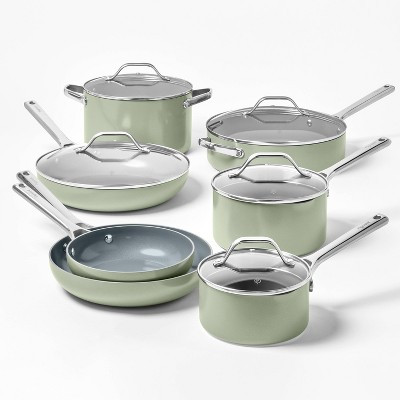 12pc Nonstick Ceramic Coated Aluminum Cookware Set Sage Green - Figmint™ | Target
