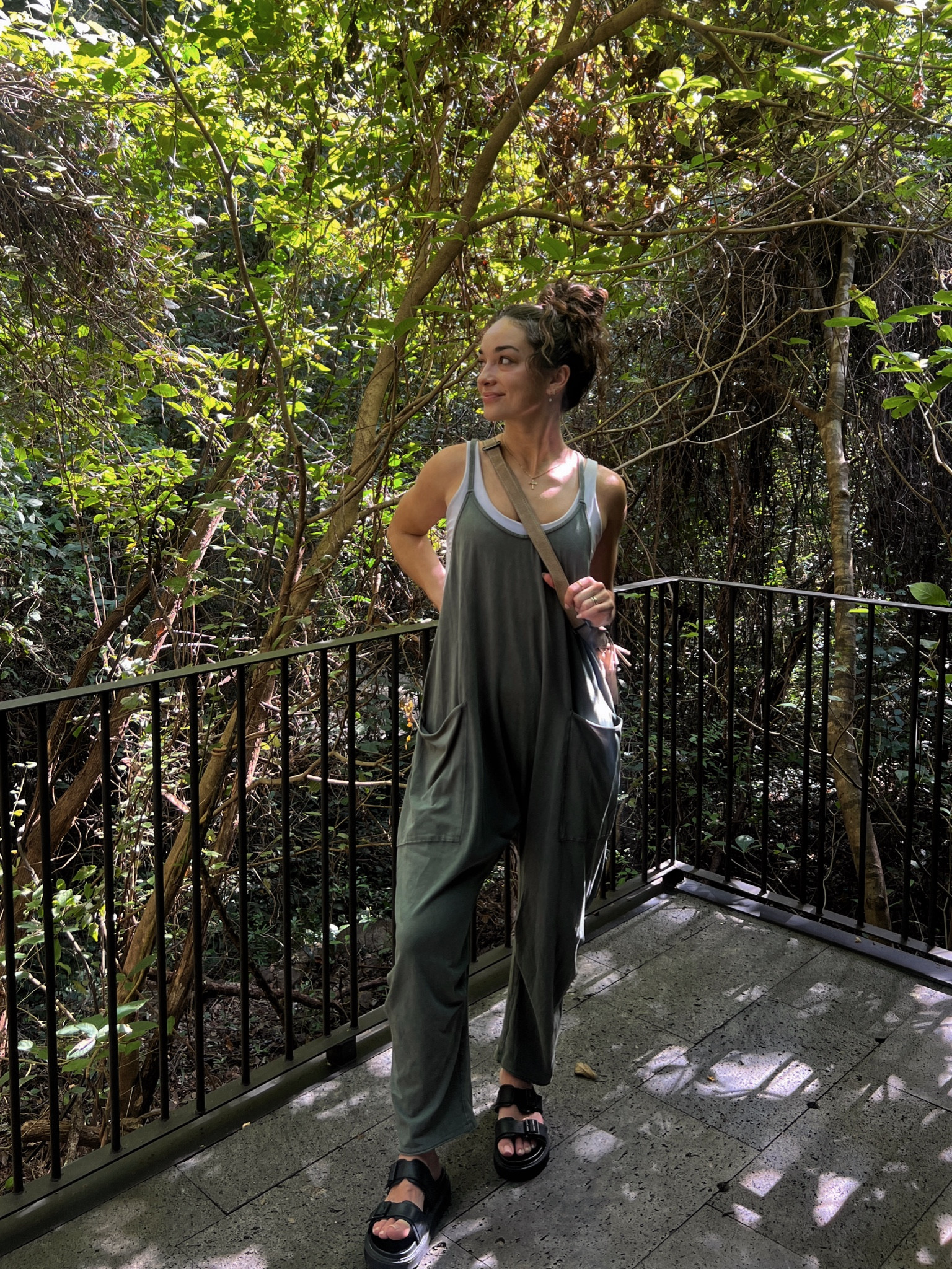 honeymoon outfit for a barista class & some exploring! also ended up wearing this to dinner lol. my husband has been begging me to get this jumpsuit after I tried it on & I finally gave in but I’m glad i did! It’s sooo comfy & versatile & perfect for on the go/traveling since you can just throw it on! 

And loving my free people sling bag as well, especially for on the go & traveling to keep my hands free! It fits so much & matches everything

the sports bra I wore under this is also on sale!

#LTKsalealert #LTKtravel #LTKstyletip