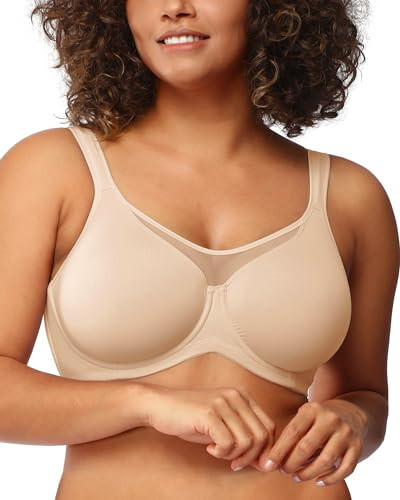 HSIA Minimizer Bras for Women Plus Size, Full Coverage Coolcomfort T Shirt Unlined Bra with Underwire for Heavy Breast, Light Beige 42G 01 | Amazon (US)