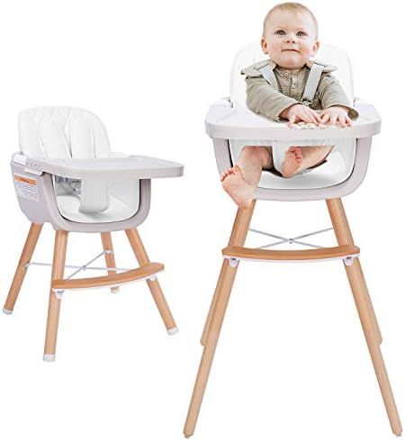 3-in-1 Baby High Chair with Adjustable Legs, Dishwasher Safe Tray, Wooden High Chair Made of Slee... | Amazon (US)