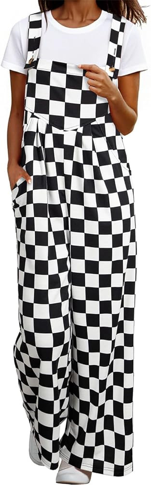Happy Sailed Womens Plaid Overalls Casual Loose Sleeveless Adjustable Straps Wide Leg Pants Jumps... | Amazon (US)