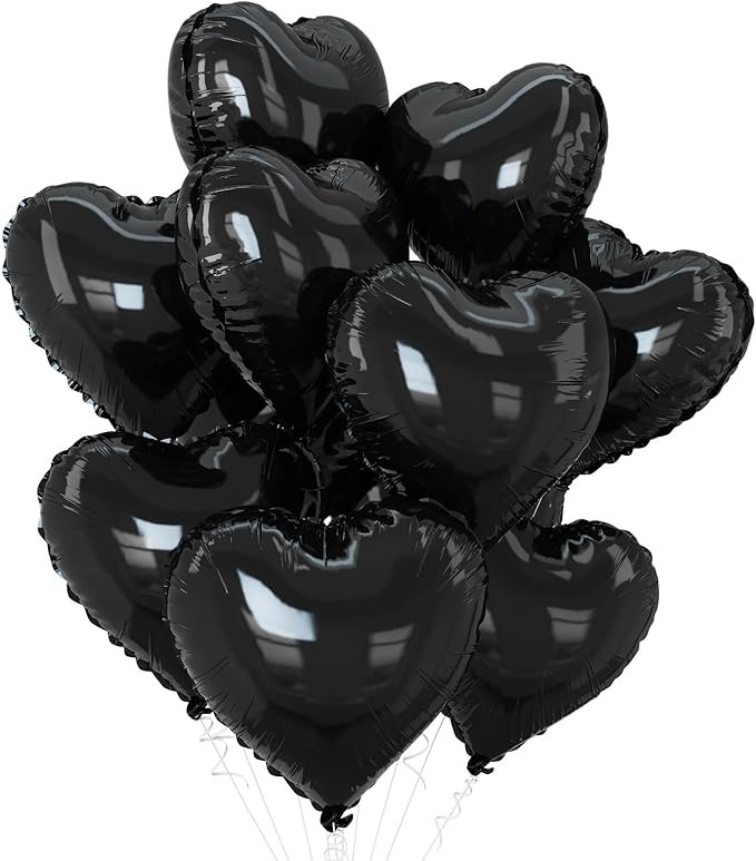 Black Heart Balloons,10Pcs Black Foil Heart Shaped Love Balloons,18Inch Helium Polyester Film Bal... | Amazon (US)