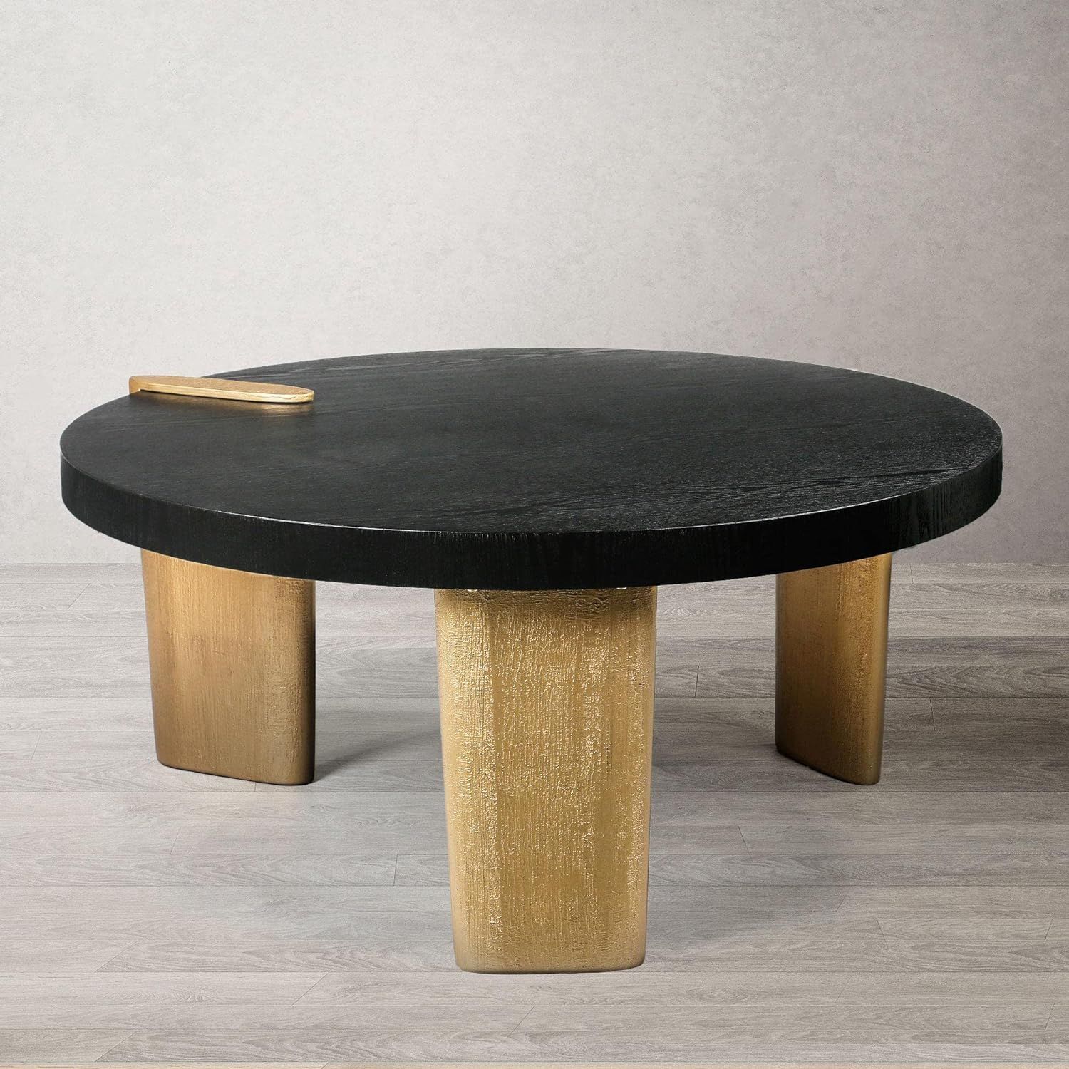 Uolfin Round Coffee Table with Wood Veneer Top and Gold Painted Legs, 17" Diameter | Amazon (US)