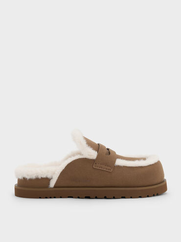 Recycled-Fur Flatform Mules
    
         - Brown | Charles & Keith UK