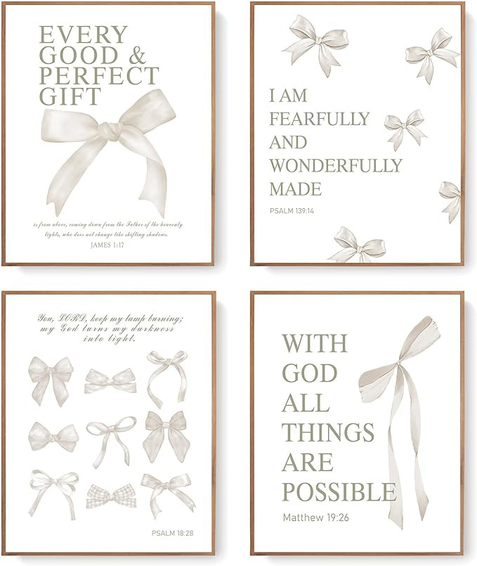 Amazon.com: LARTSFRO Coquette Beige Bow Christian Wall Art Decor Posters, Beige Bow Christian Roo... | Amazon (US)