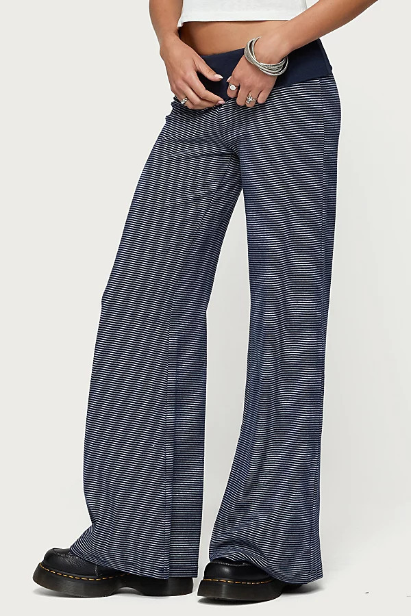 Edikted Amarna Striped Fold Over Pants in Navy/And/White, Women's at Urban Outfitters | Urban Outfitters (US and RoW)
