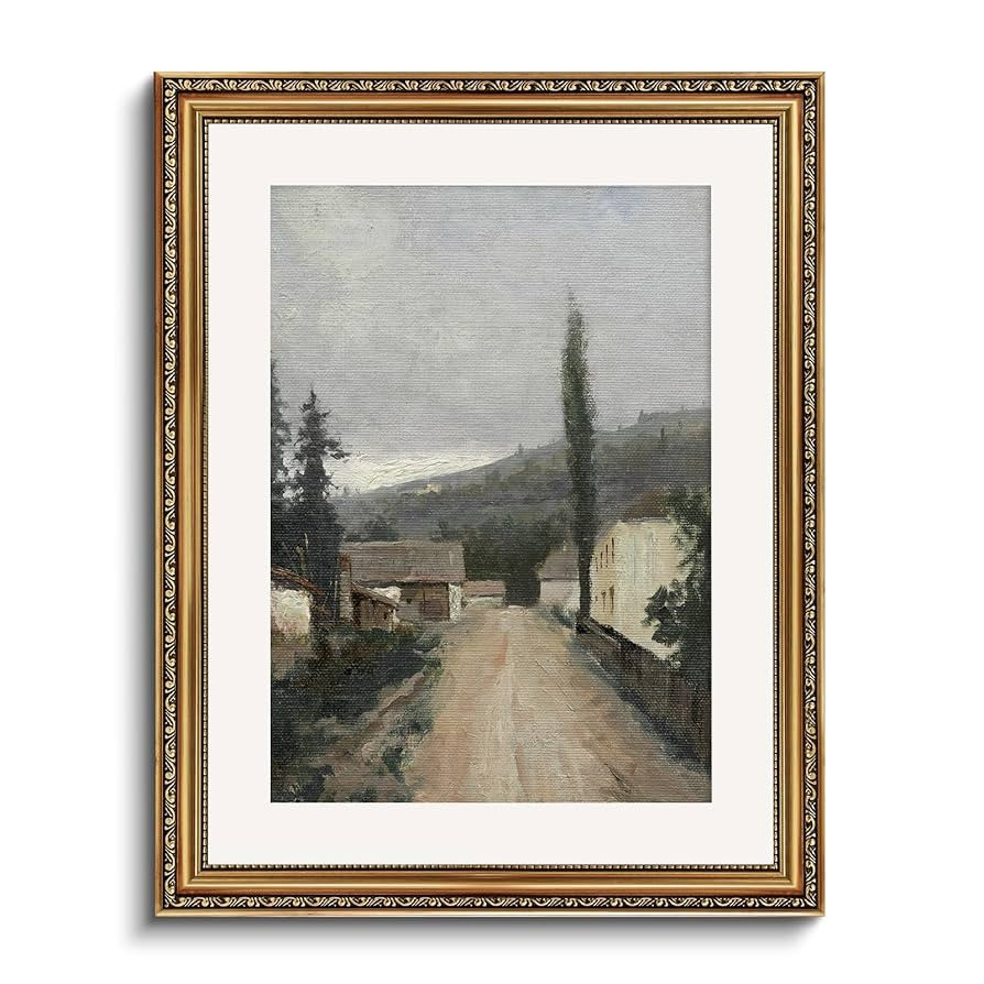 InSimSea Retro Gold Framed Wall Art, Home Room Village Scenery Vintage Wall Decor, Canvas Print A... | Amazon (US)