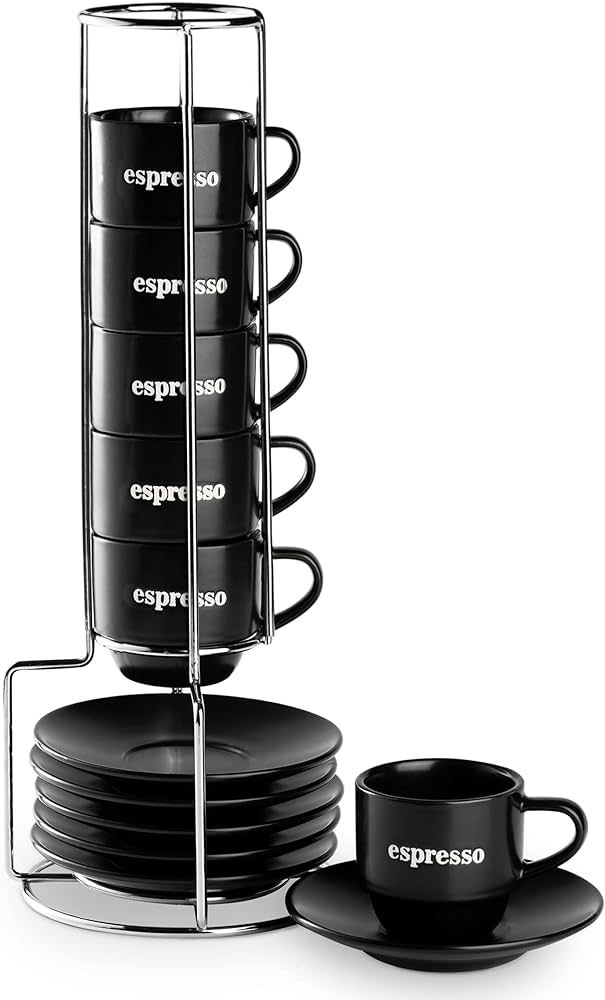 LYEOBOH Espresso Cup with Saucer Set, Porcelain Coffee Cup Set and Metal Stand, 4 OZ Stackable De... | Amazon (US)