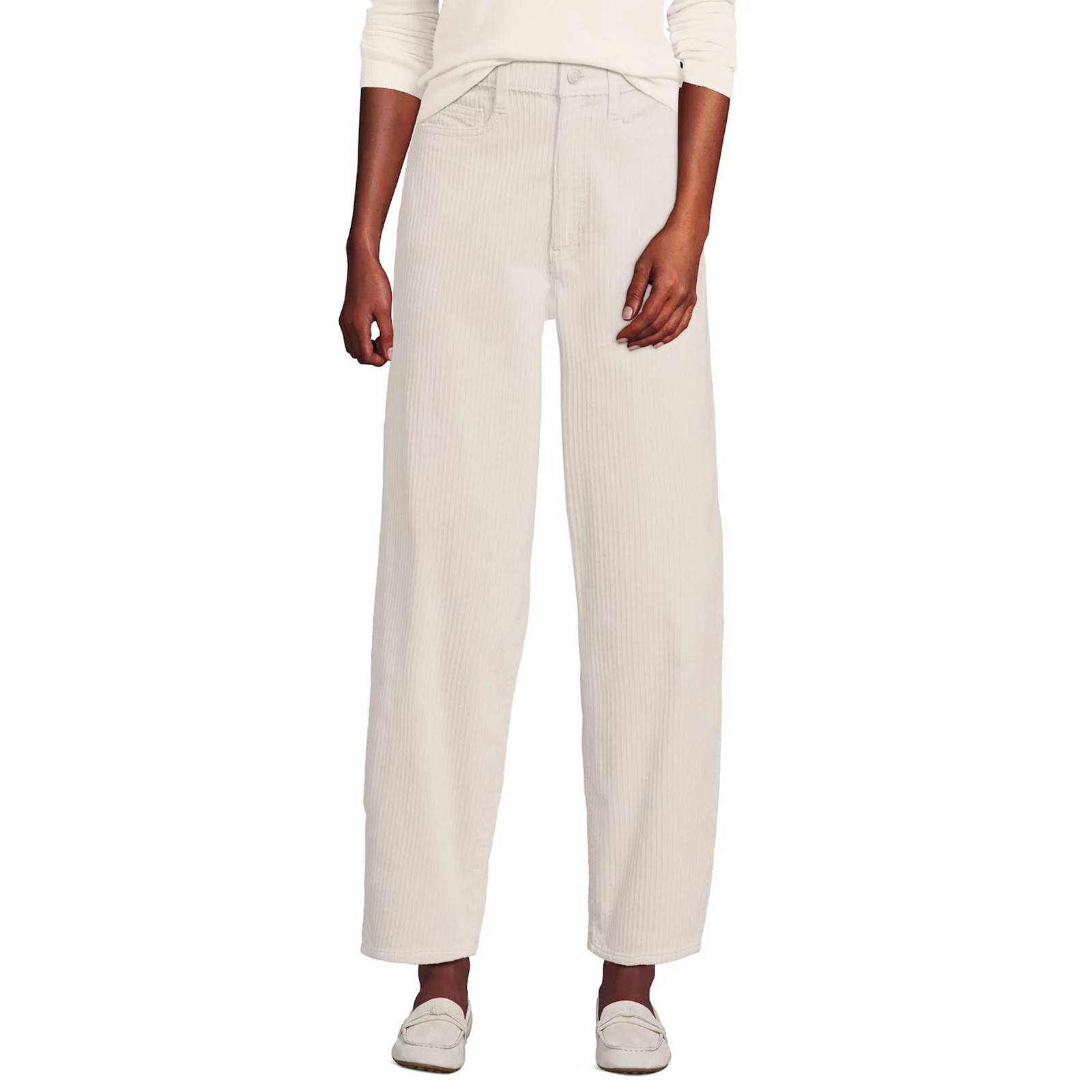 Women's Lands' End High Rise Corduroy Barrel Leg Pants, Size: 10, Ivory Latte | Kohl's