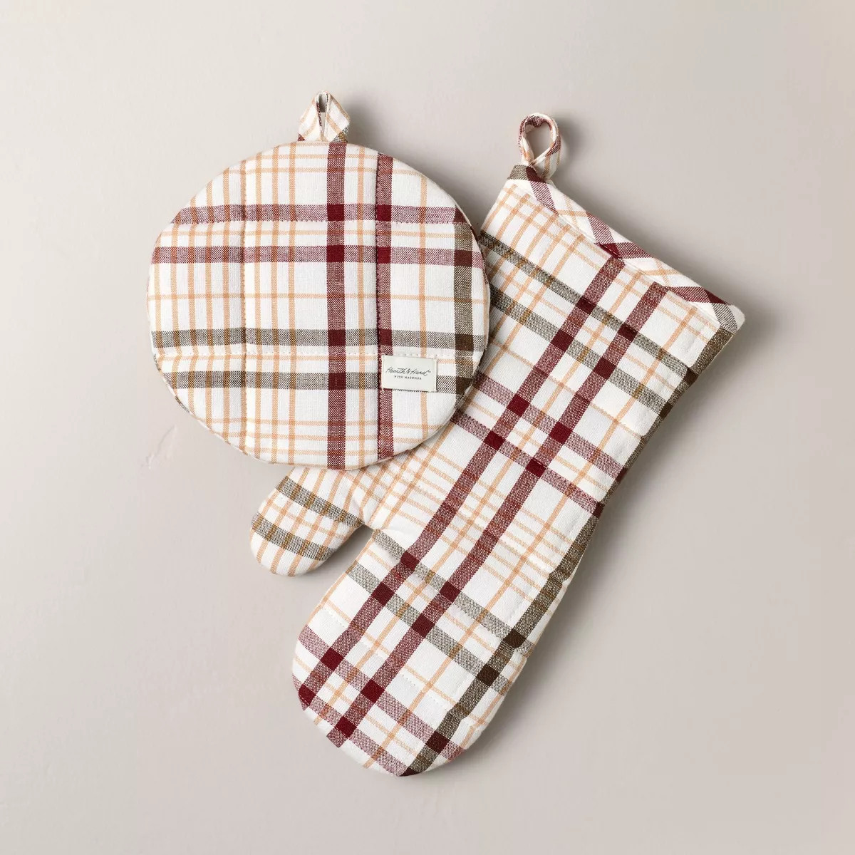 Set of 2 Fall Plaid Oven Mitts Burgundy/Brown - Hearth & Hand™ with Magnolia | Target