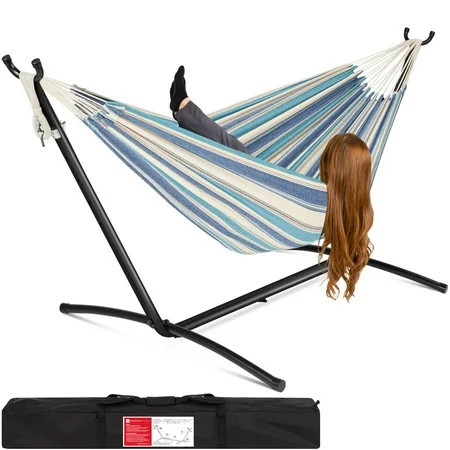 Best Choice Products 2-Person Brazilian-Style Cotton Double Hammock with Stand Set w/ Carrying Bag - Ocean | Walmart (US)