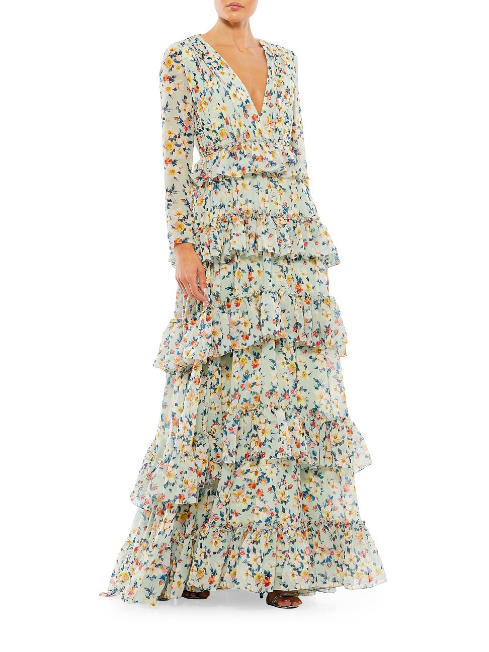 Women's Floral Long-Sleeve Tiered Gown - Size 8 | Saks Fifth Avenue