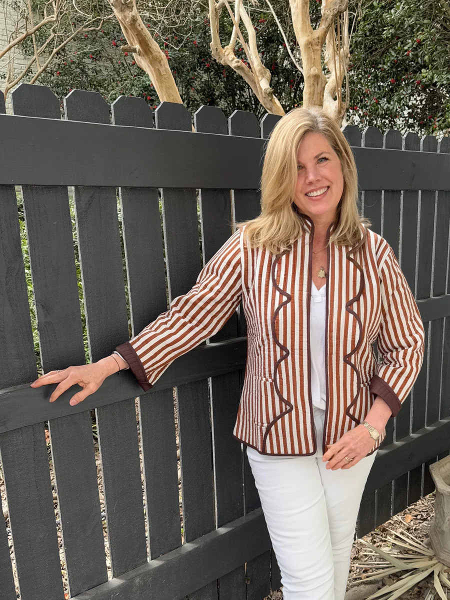 Quilted Jacket Brown Wide Stripe with Scallops | Madison Mathews