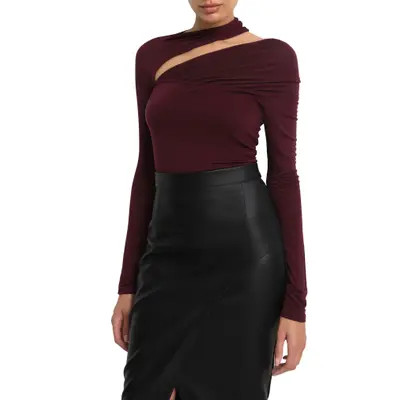 Marcella Zola Cutout Stretch Top in Burgundy at Nordstrom, Size Small | Nordstrom