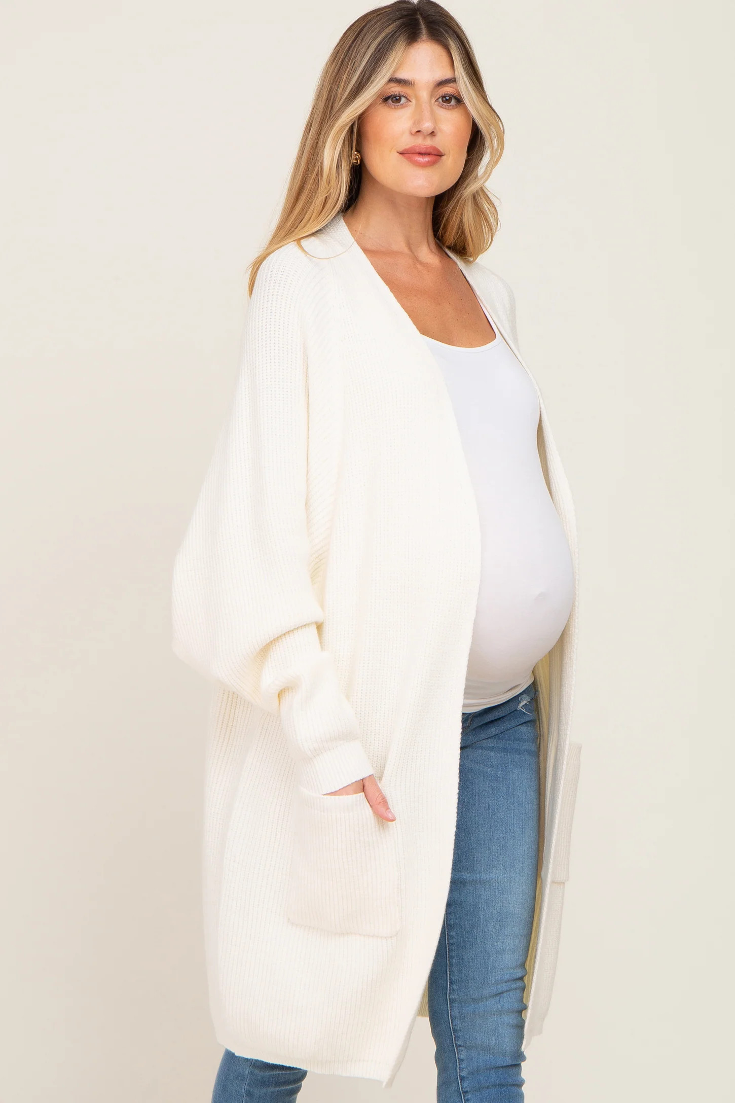 Cream Pocketed Knit Maternity Cardigan | PinkBlush Maternity