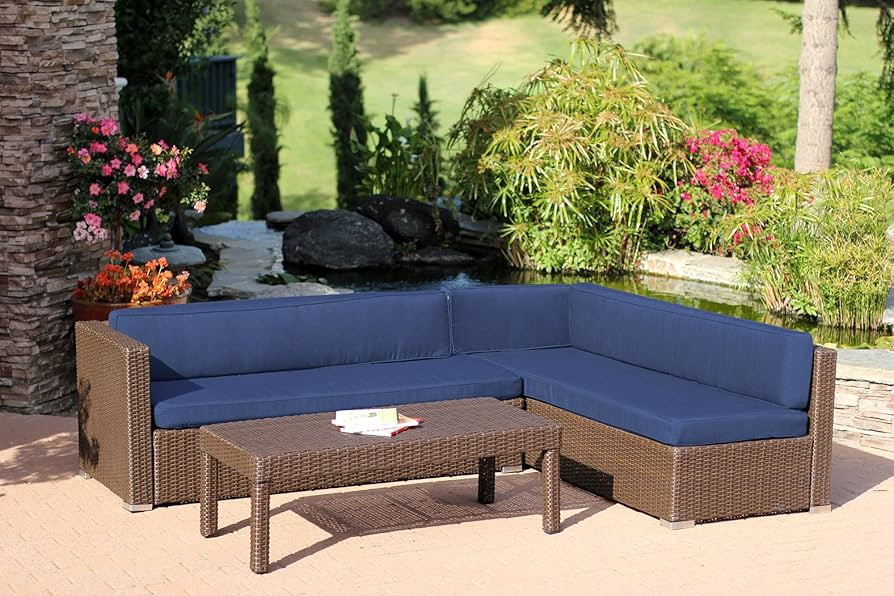 Jeco Wicker Conversation Sectional Set - Cushions, Espresso | Amazon (US)